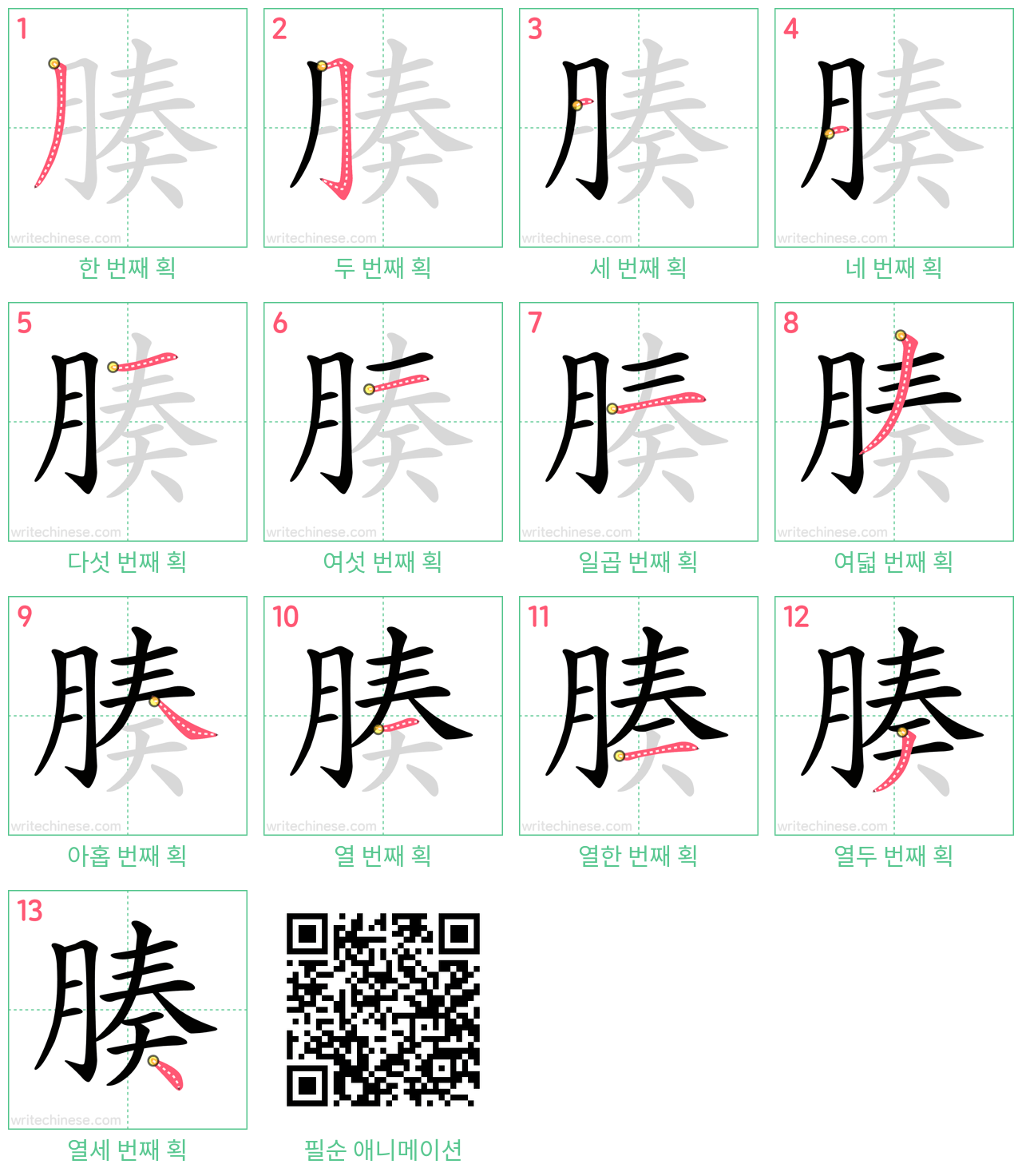 腠 step-by-step stroke order diagrams