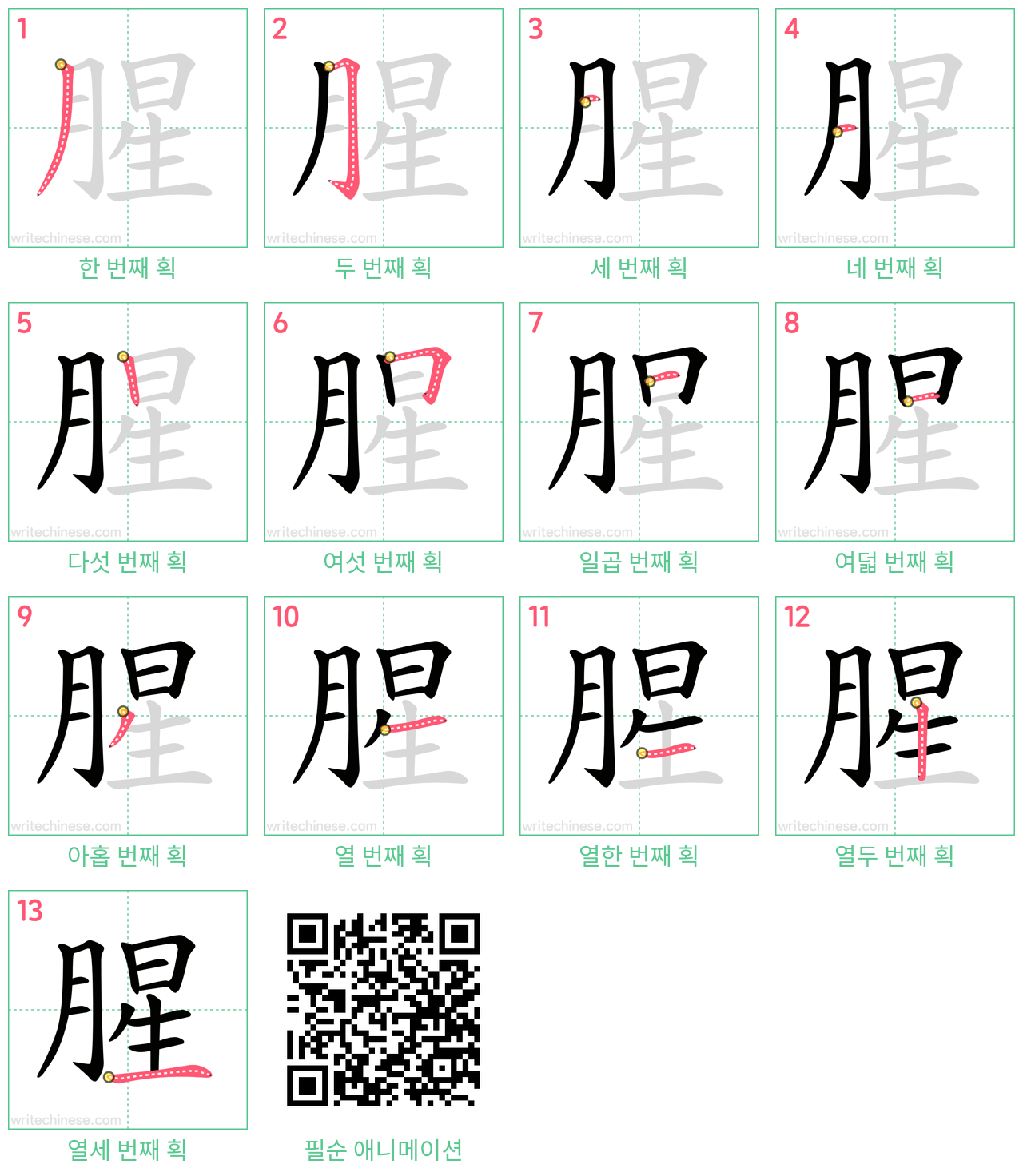 腥 step-by-step stroke order diagrams