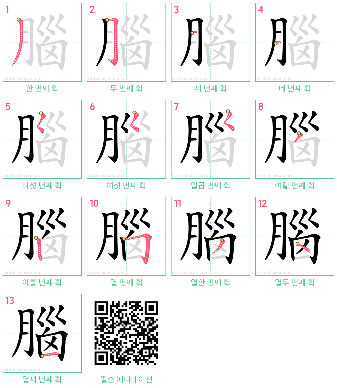 腦 step-by-step stroke order diagrams