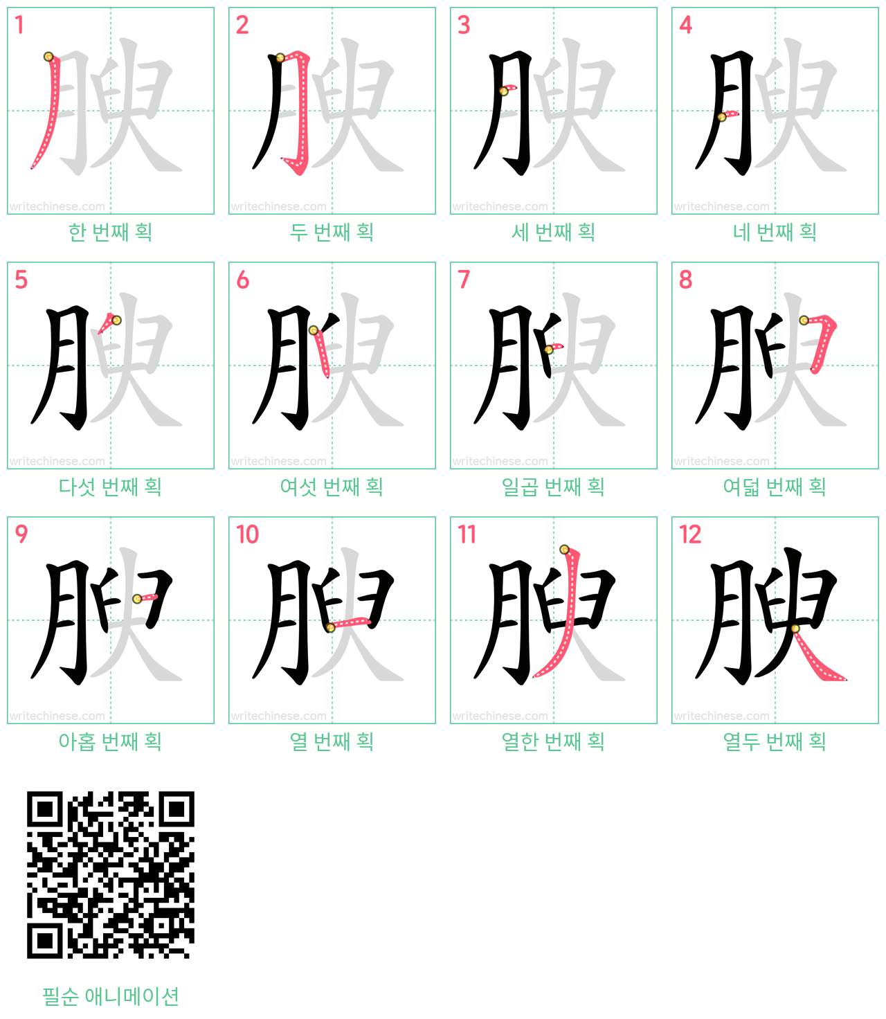 腴 step-by-step stroke order diagrams
