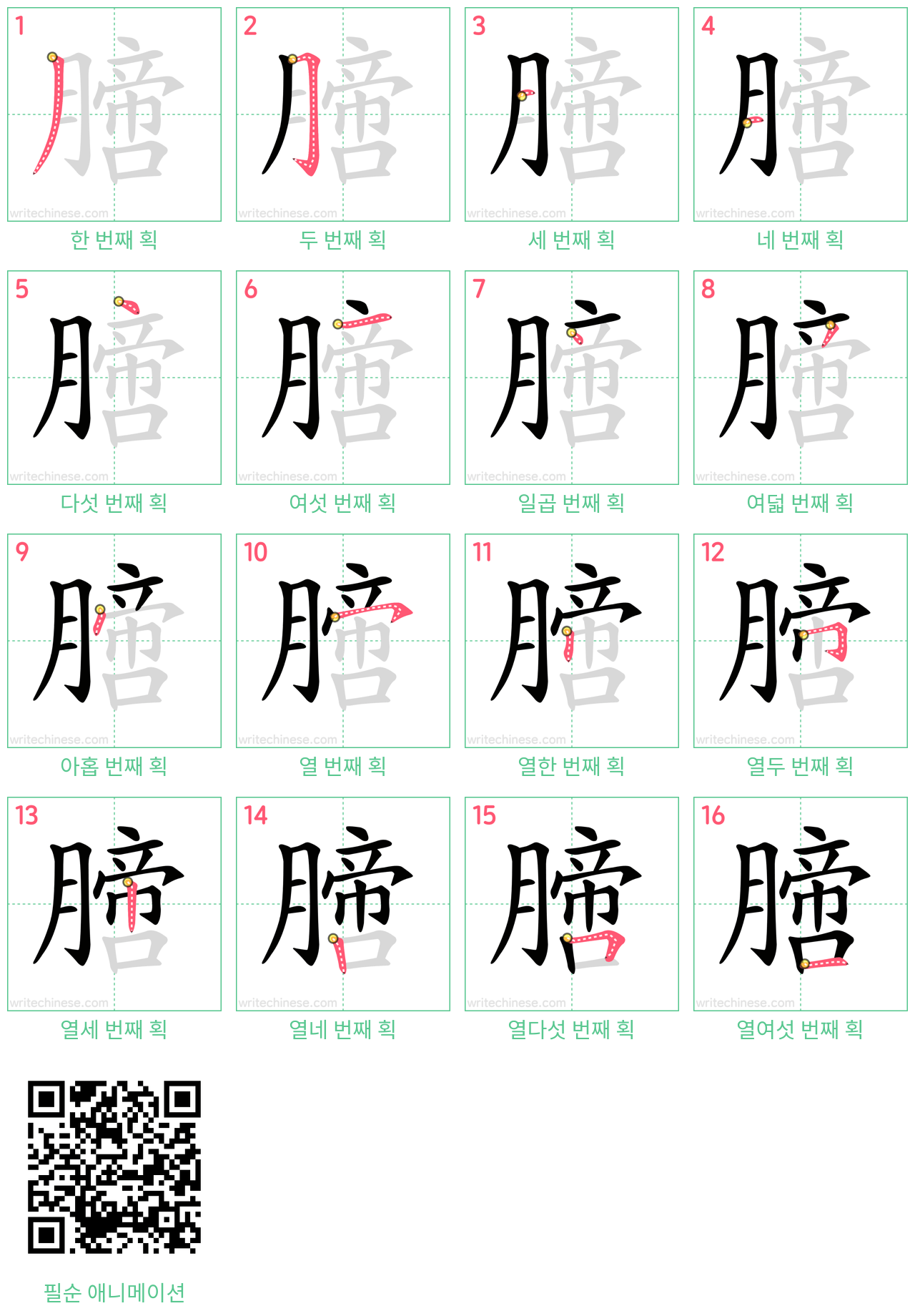 膪 step-by-step stroke order diagrams