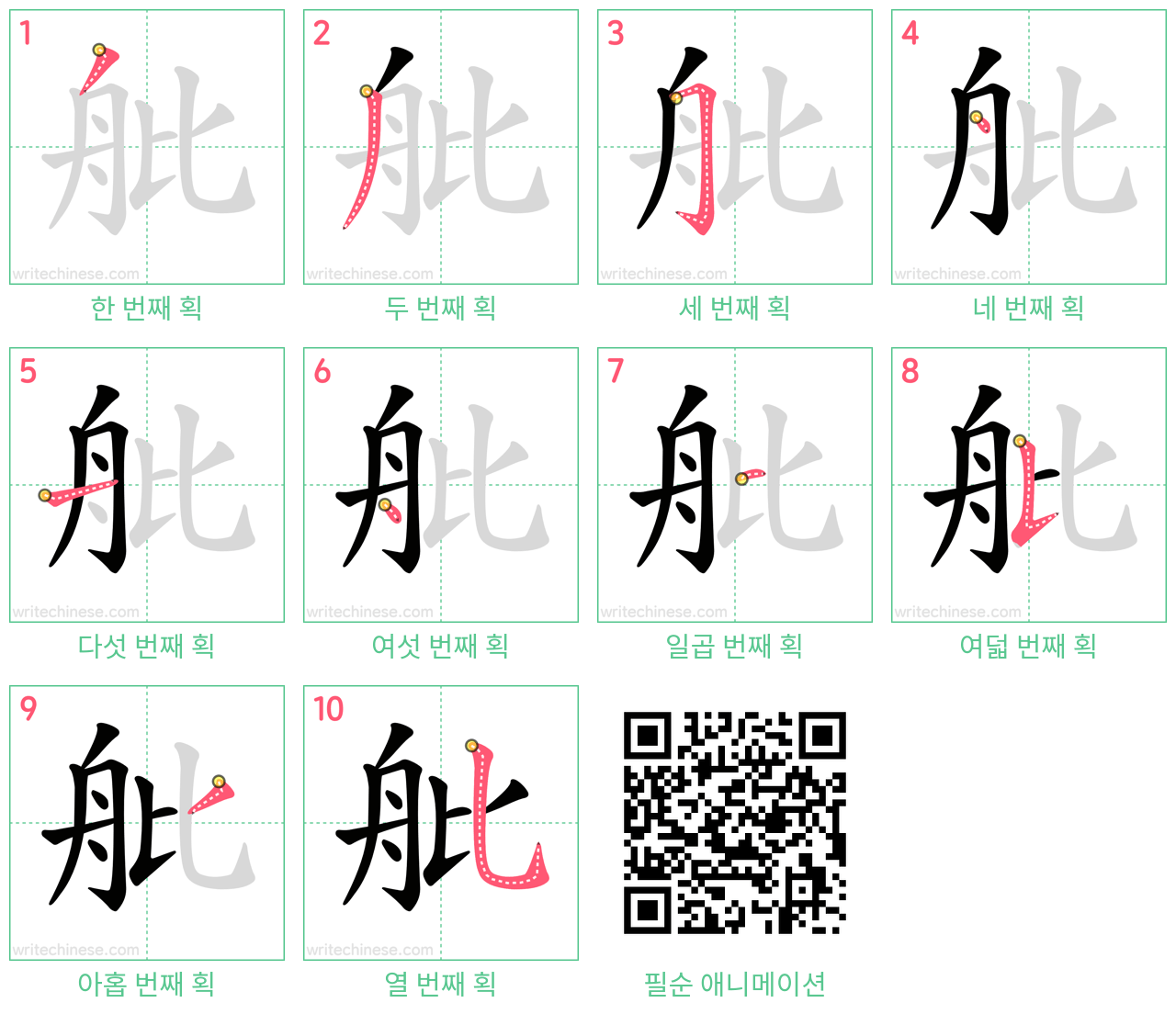 舭 step-by-step stroke order diagrams