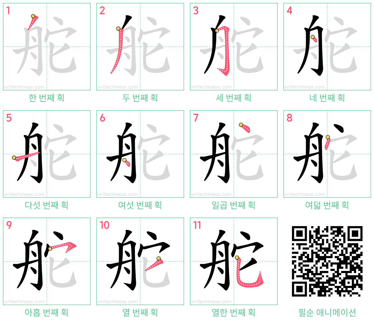 舵 step-by-step stroke order diagrams