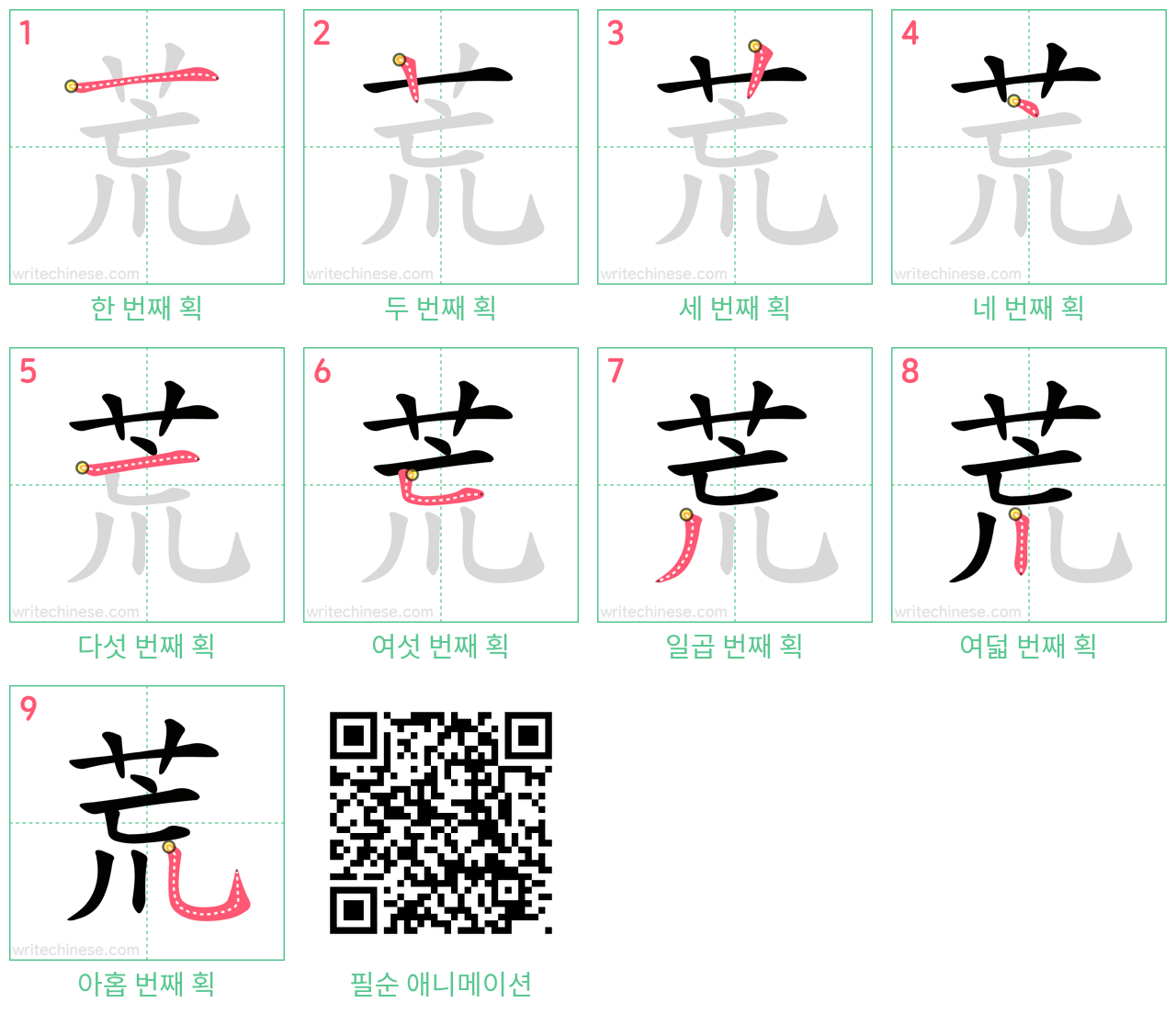 荒 step-by-step stroke order diagrams