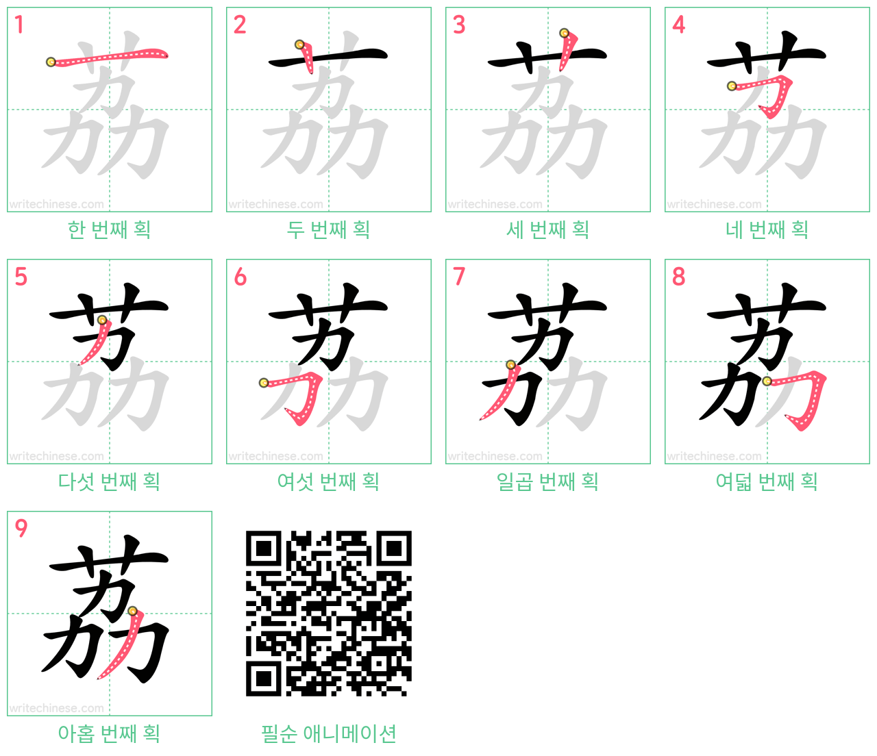 荔 step-by-step stroke order diagrams