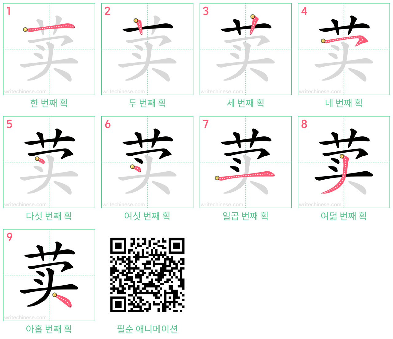 荬 step-by-step stroke order diagrams