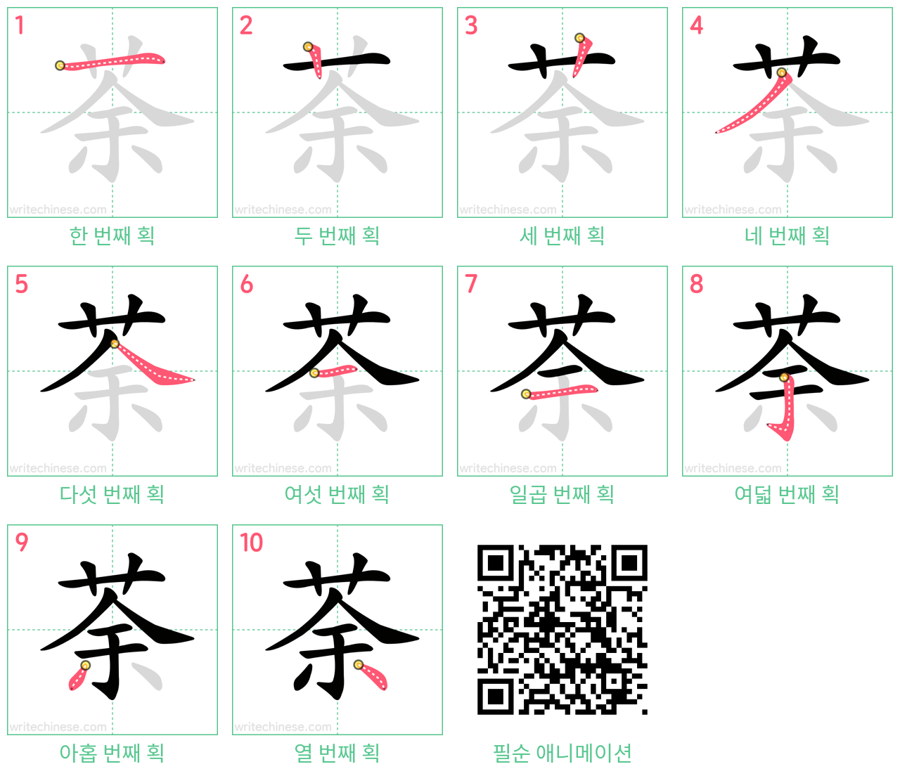 荼 step-by-step stroke order diagrams