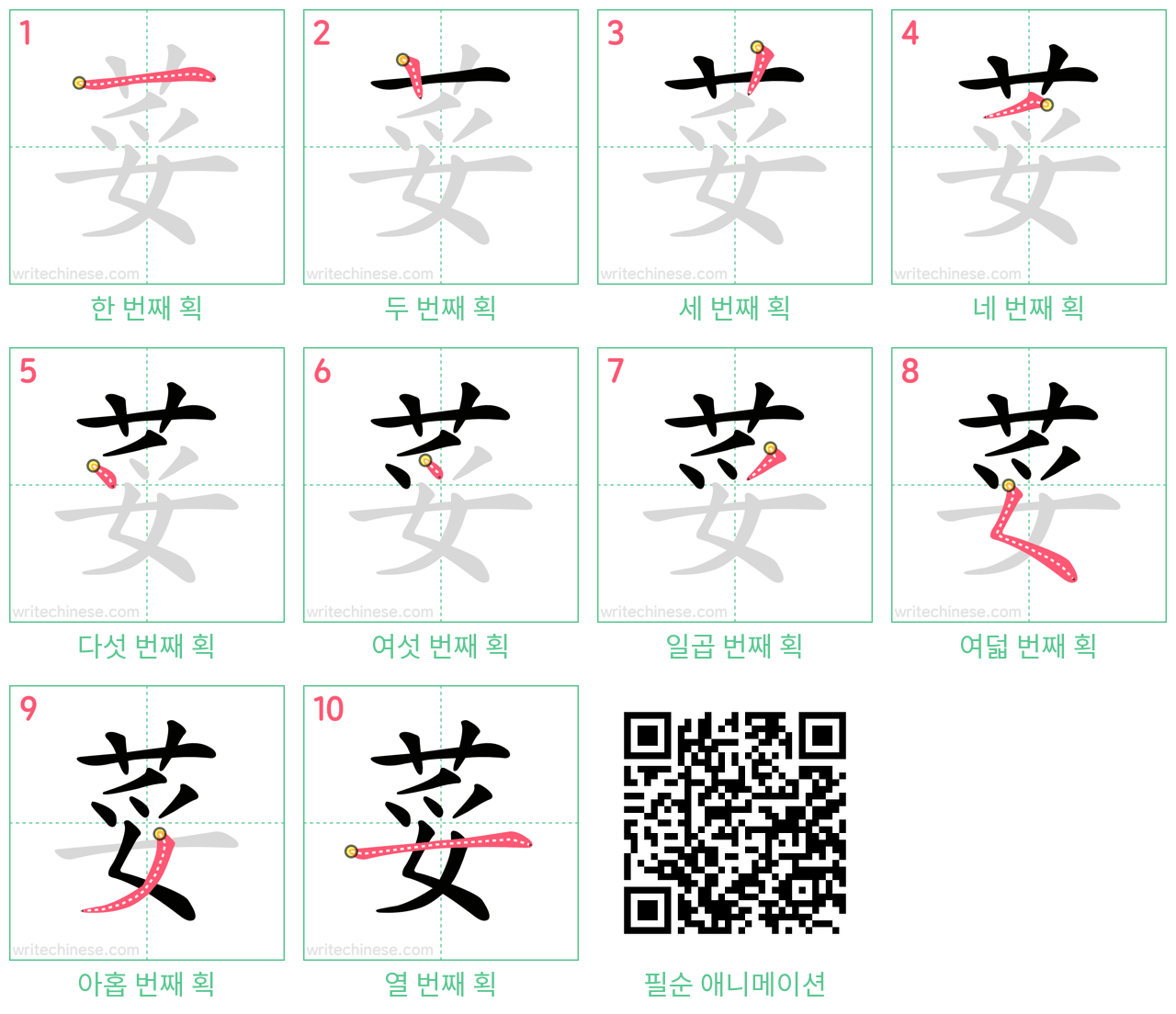 荽 step-by-step stroke order diagrams