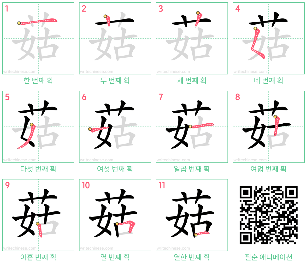 菇 step-by-step stroke order diagrams