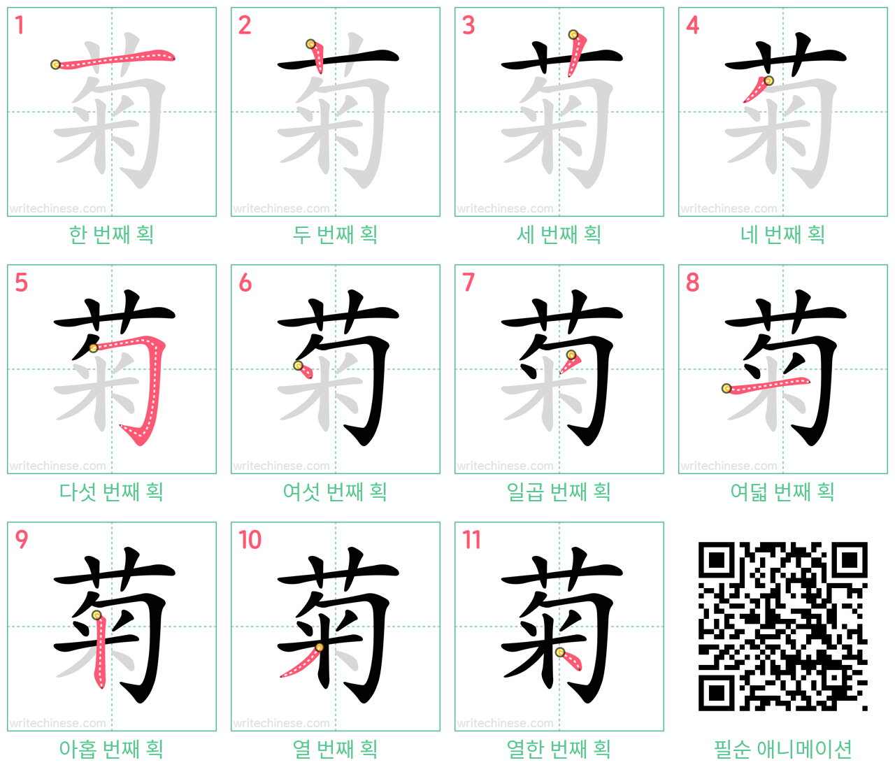 菊 step-by-step stroke order diagrams