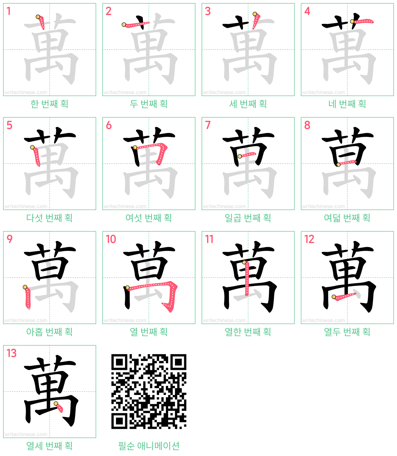 萬 step-by-step stroke order diagrams