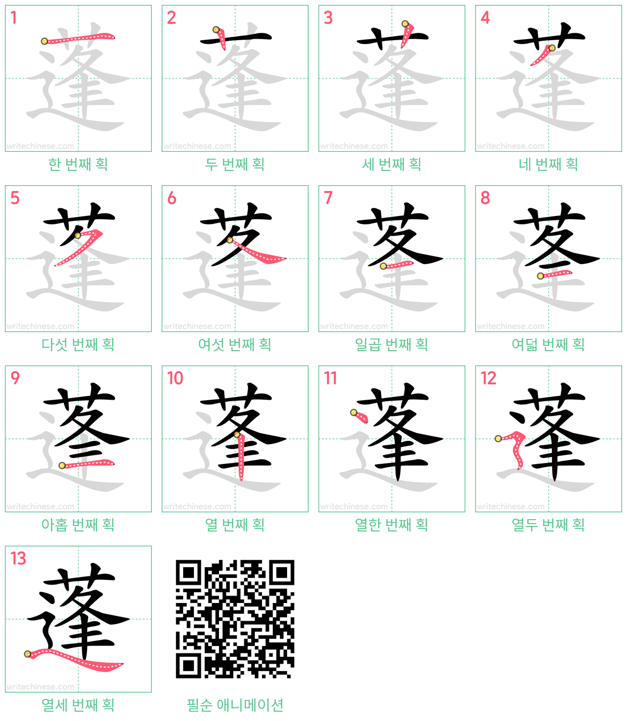 蓬 step-by-step stroke order diagrams