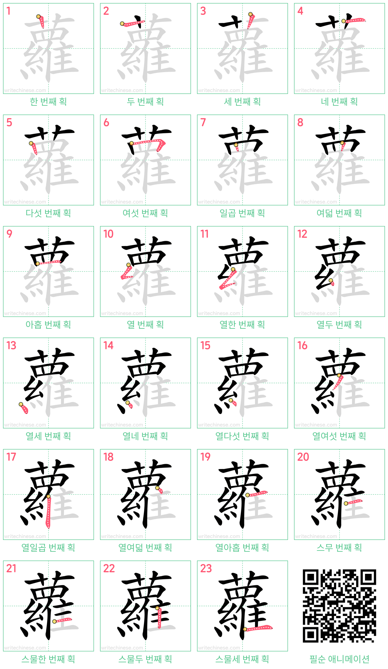 蘿 step-by-step stroke order diagrams