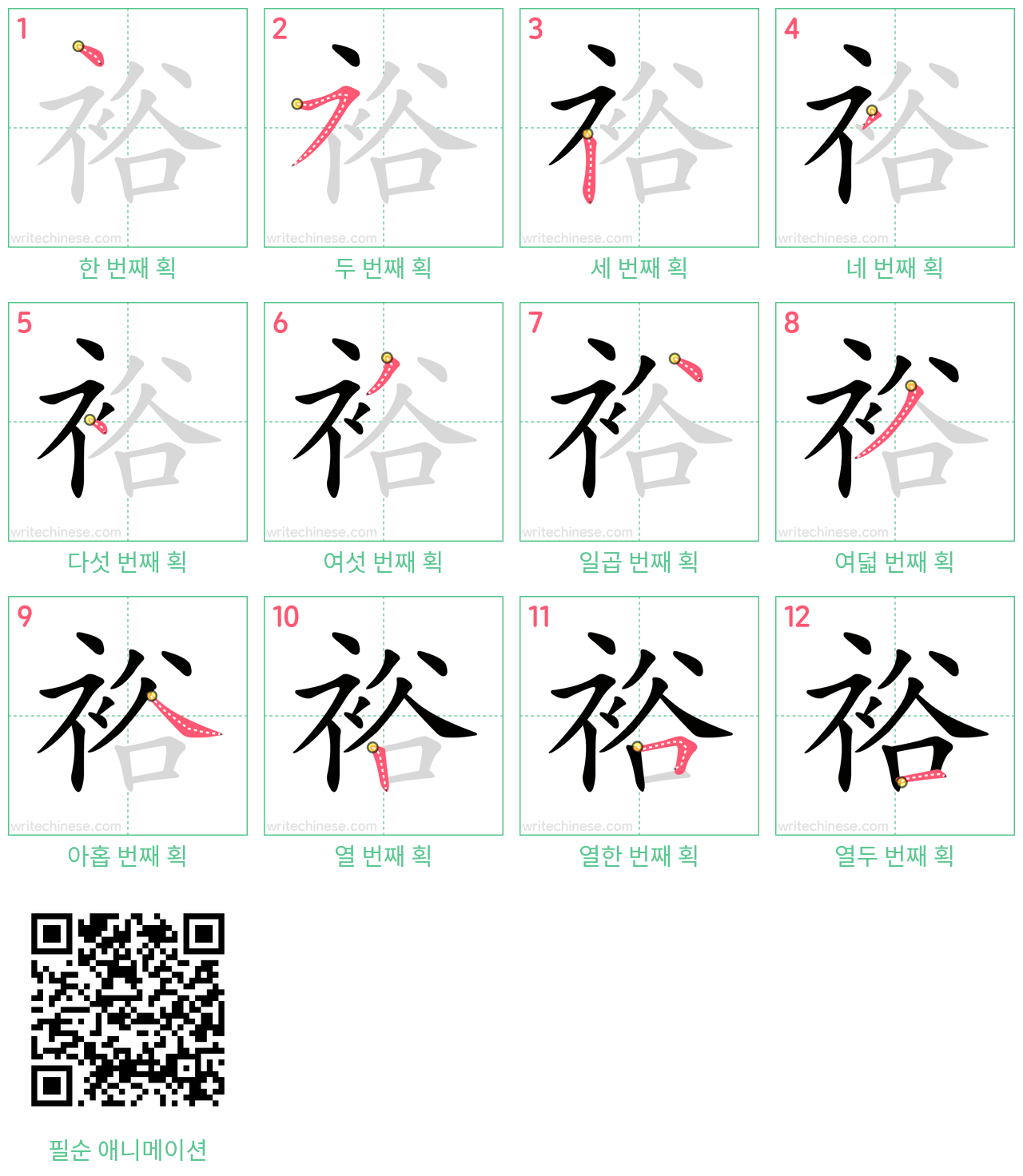 裕 step-by-step stroke order diagrams