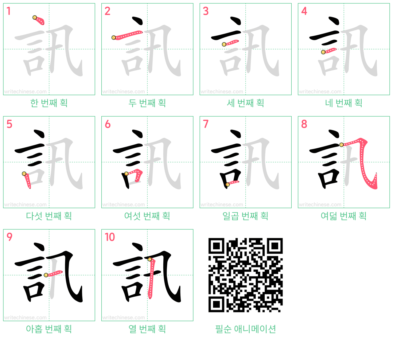 訊 step-by-step stroke order diagrams