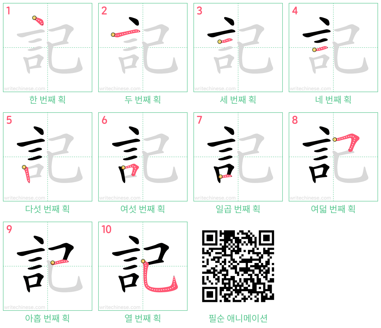 記 step-by-step stroke order diagrams