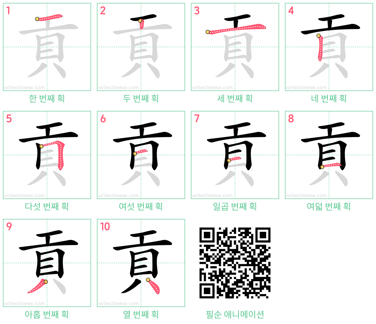 貢 step-by-step stroke order diagrams