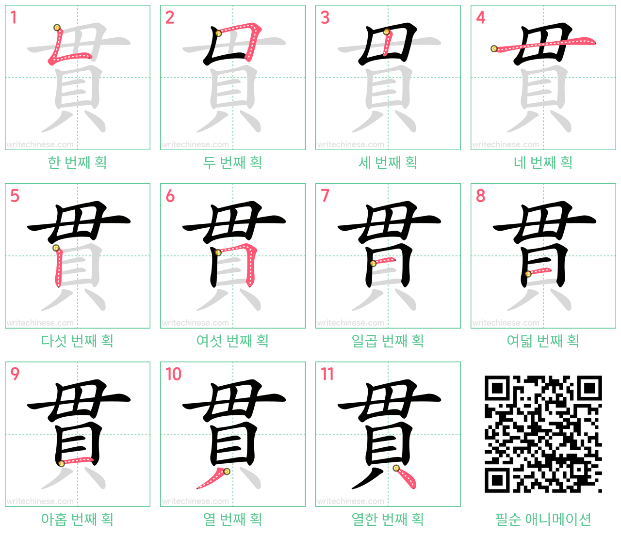 貫 step-by-step stroke order diagrams