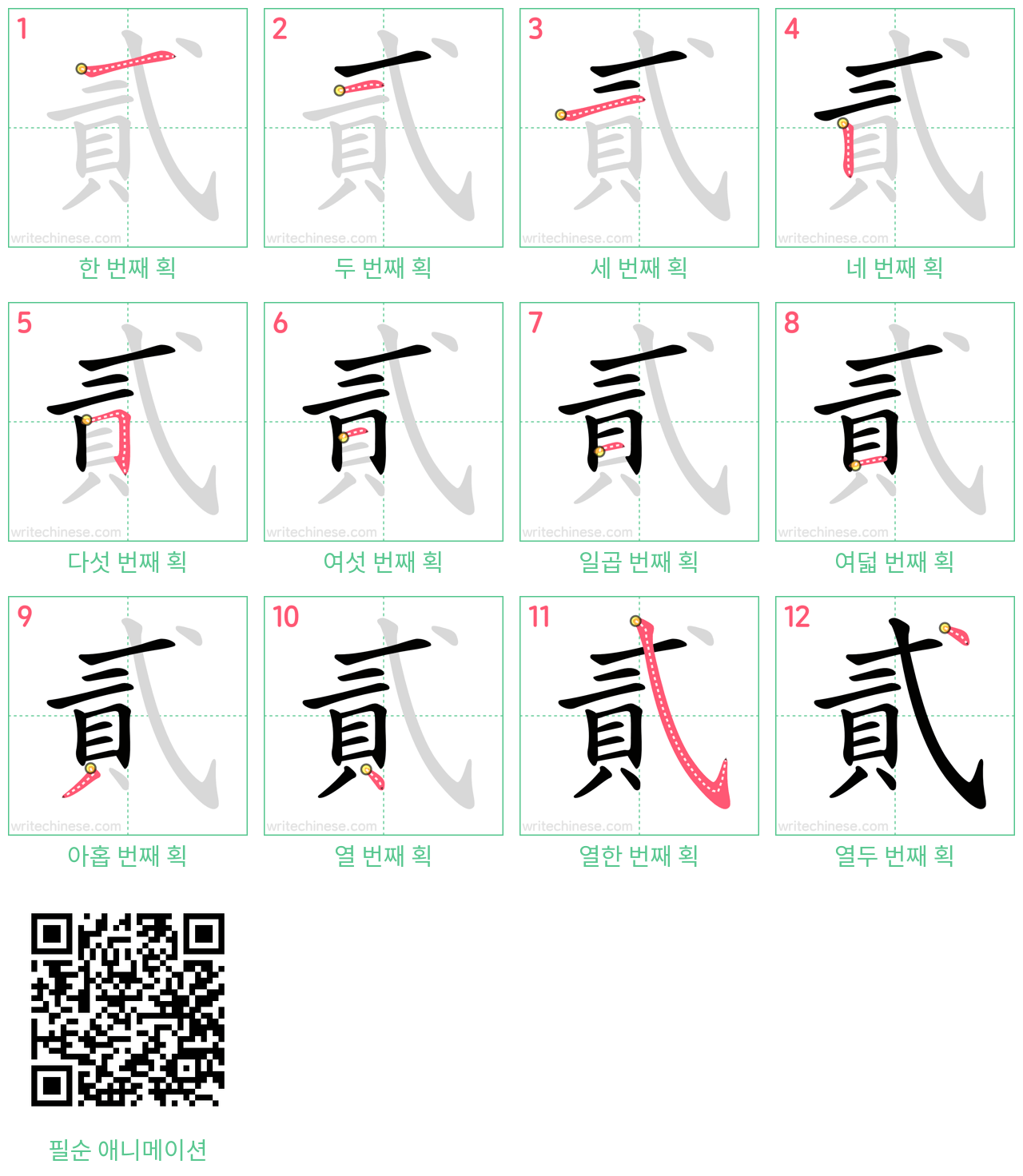 貳 step-by-step stroke order diagrams