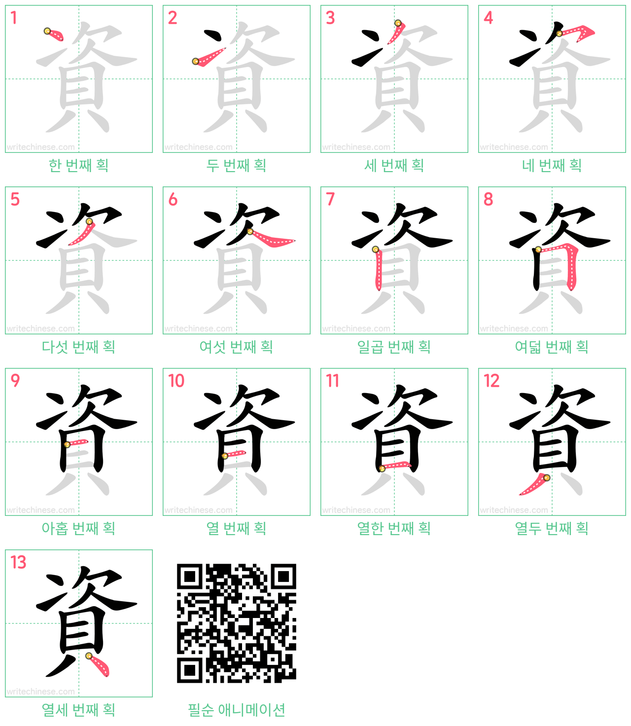 資 step-by-step stroke order diagrams