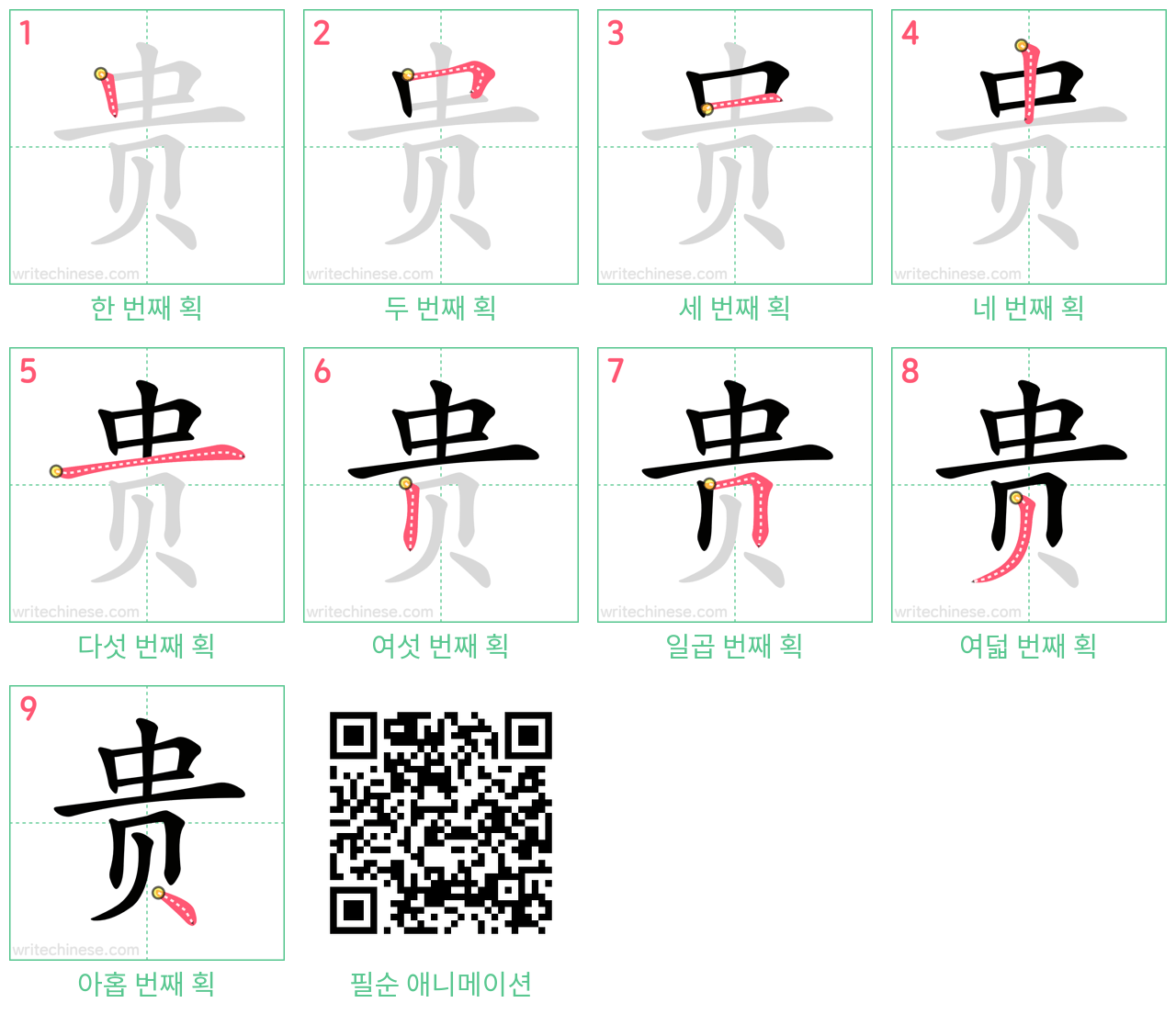 贵 step-by-step stroke order diagrams