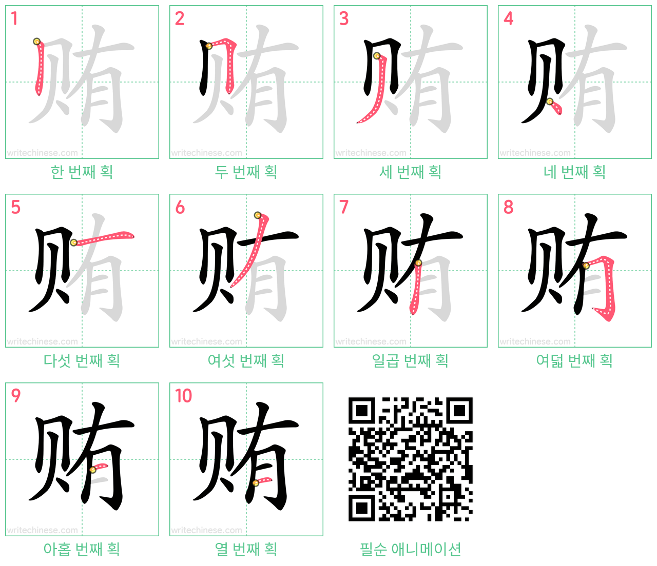 贿 step-by-step stroke order diagrams