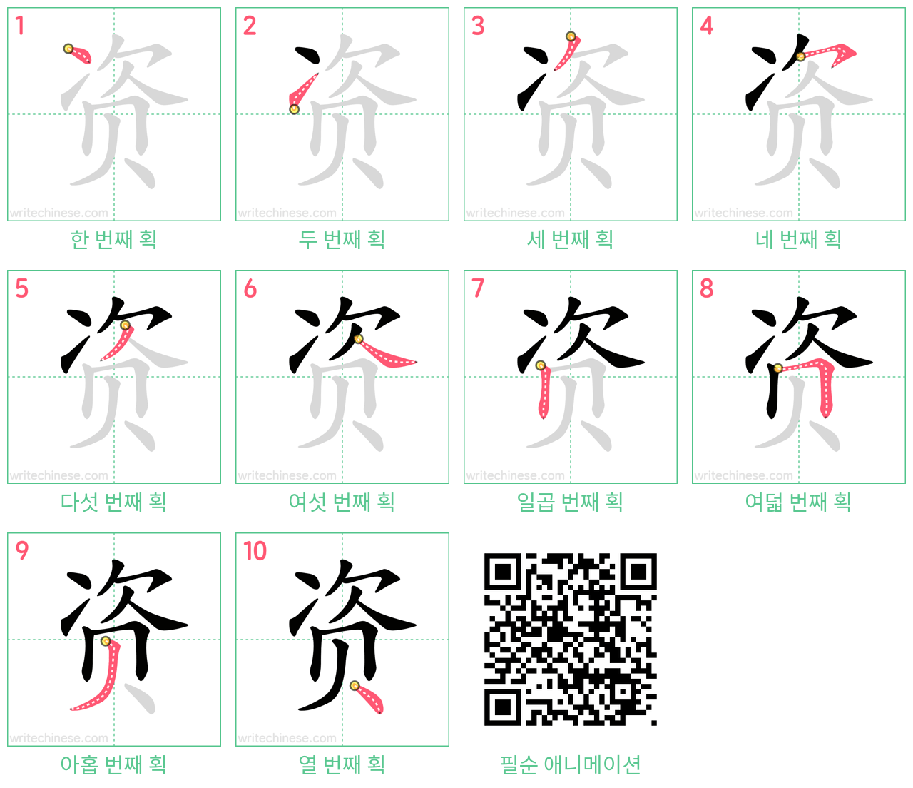 资 step-by-step stroke order diagrams