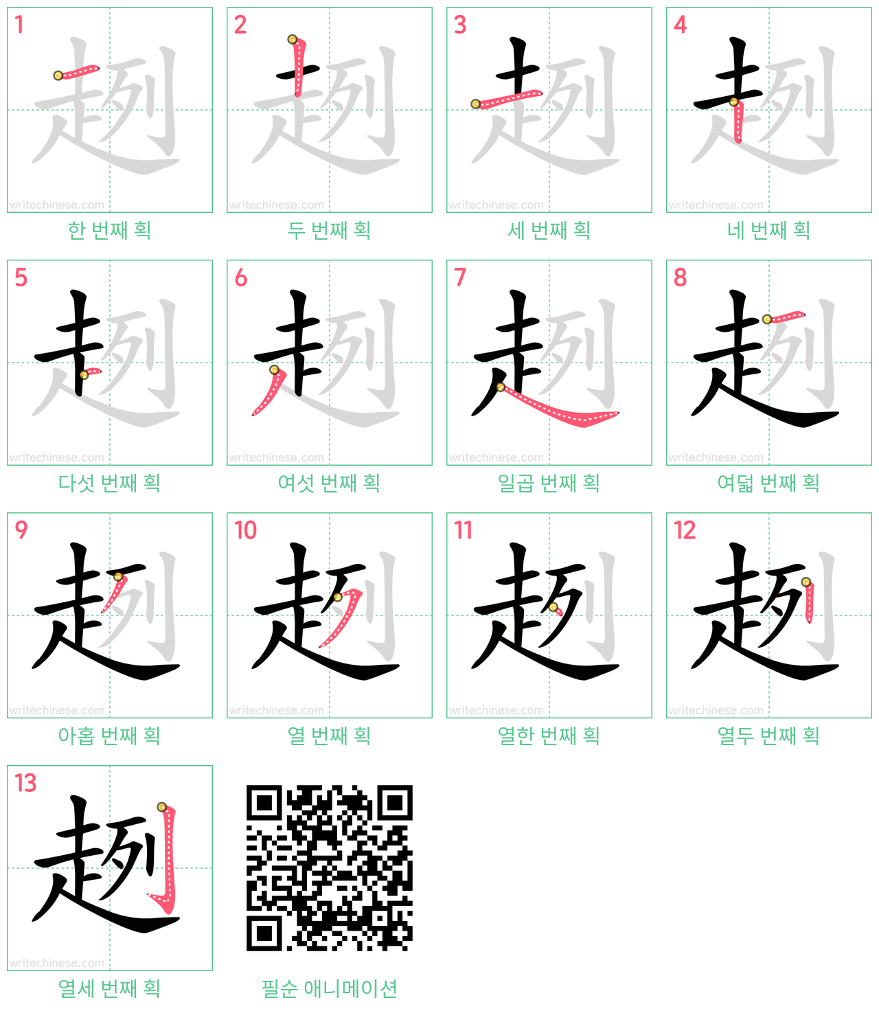 趔 step-by-step stroke order diagrams