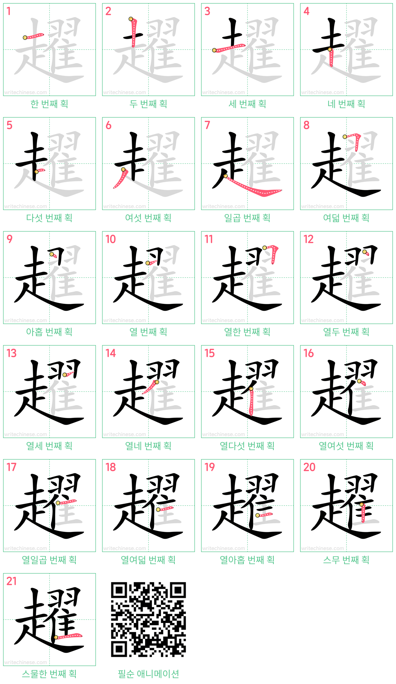 趯 step-by-step stroke order diagrams