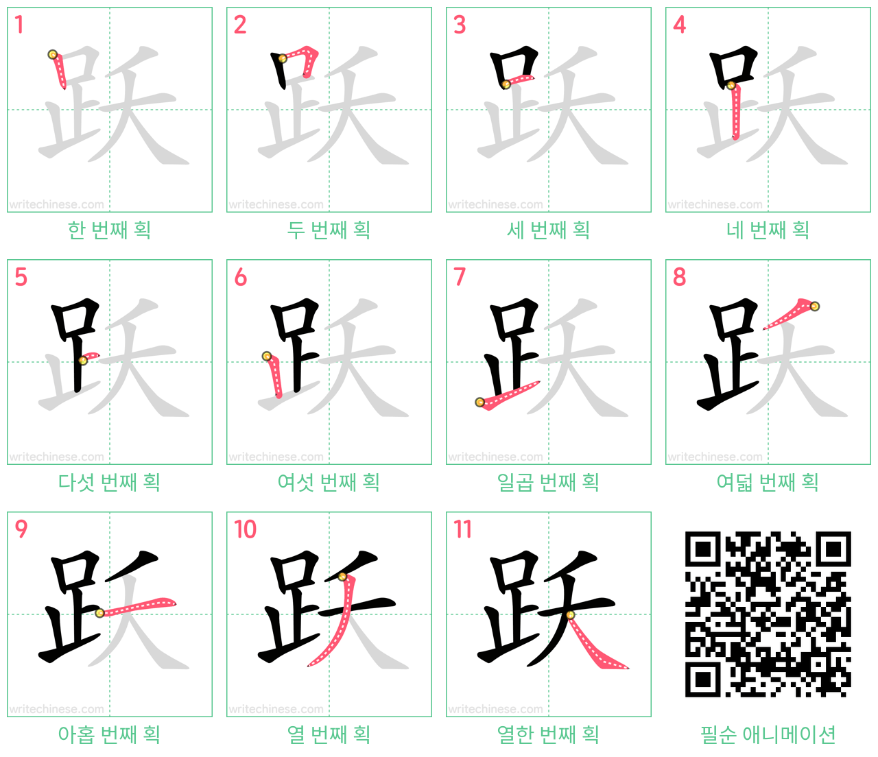 跃 step-by-step stroke order diagrams