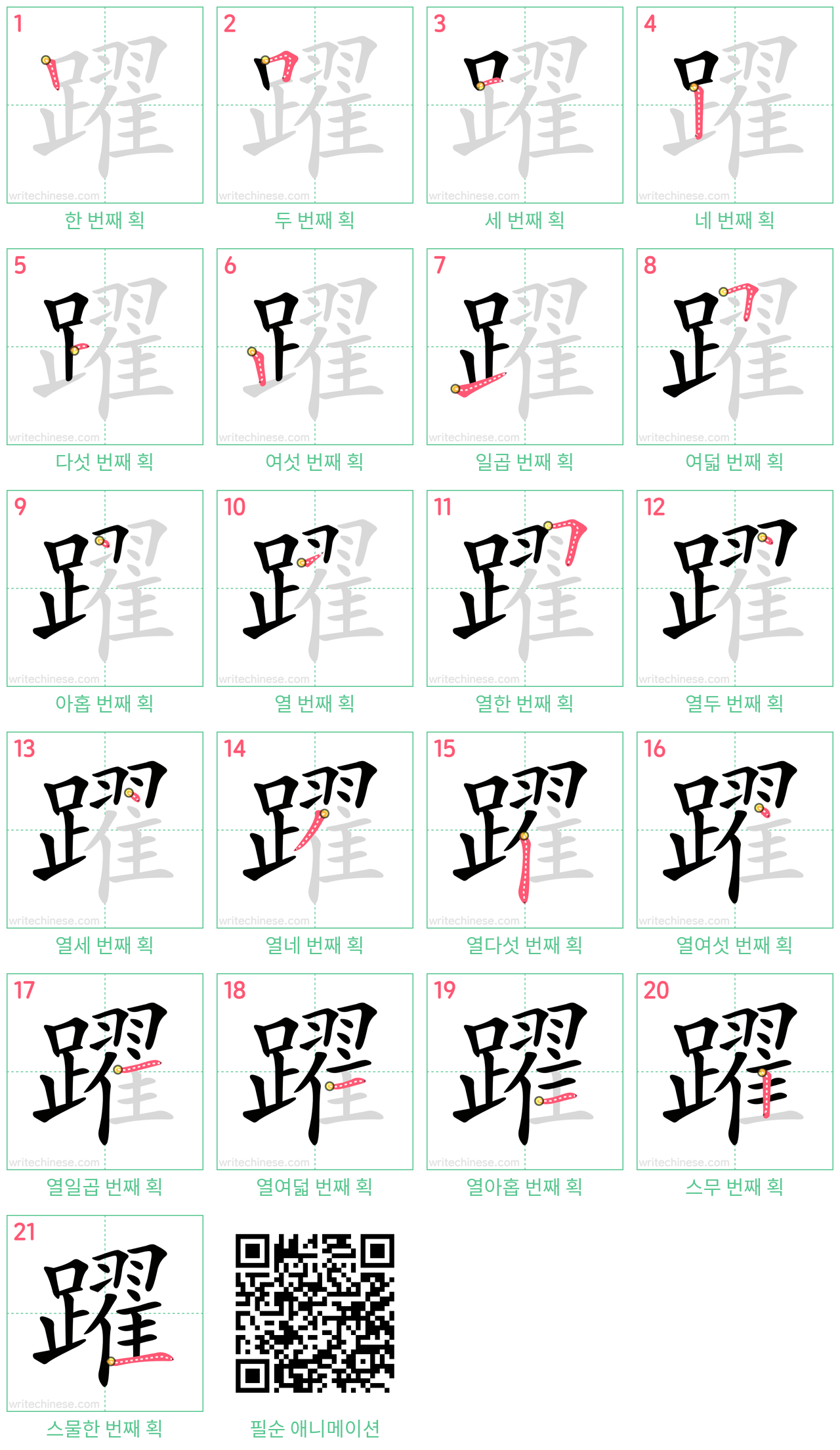 躍 step-by-step stroke order diagrams