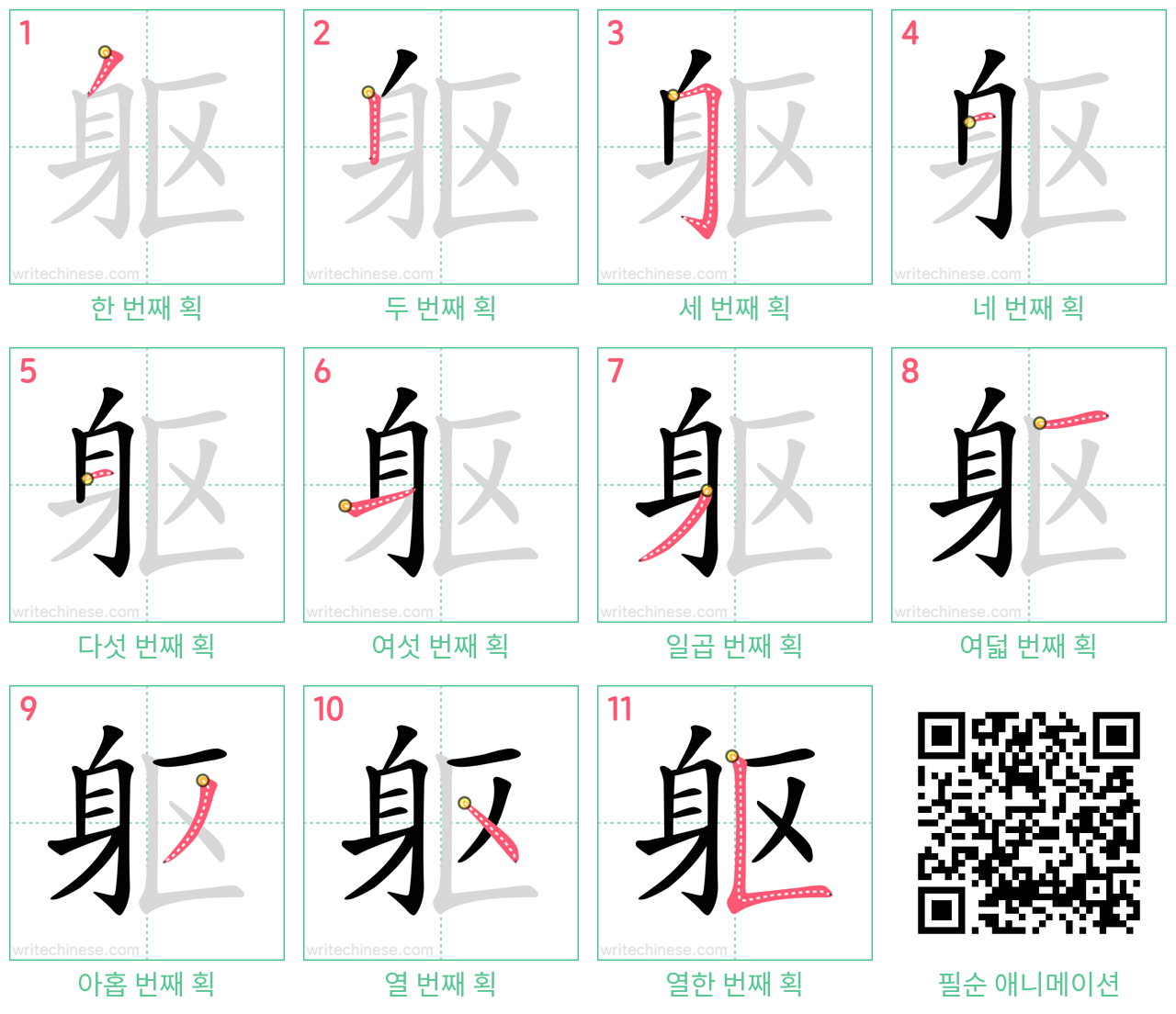 躯 step-by-step stroke order diagrams