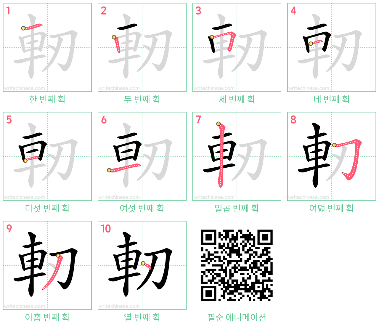 軔 step-by-step stroke order diagrams