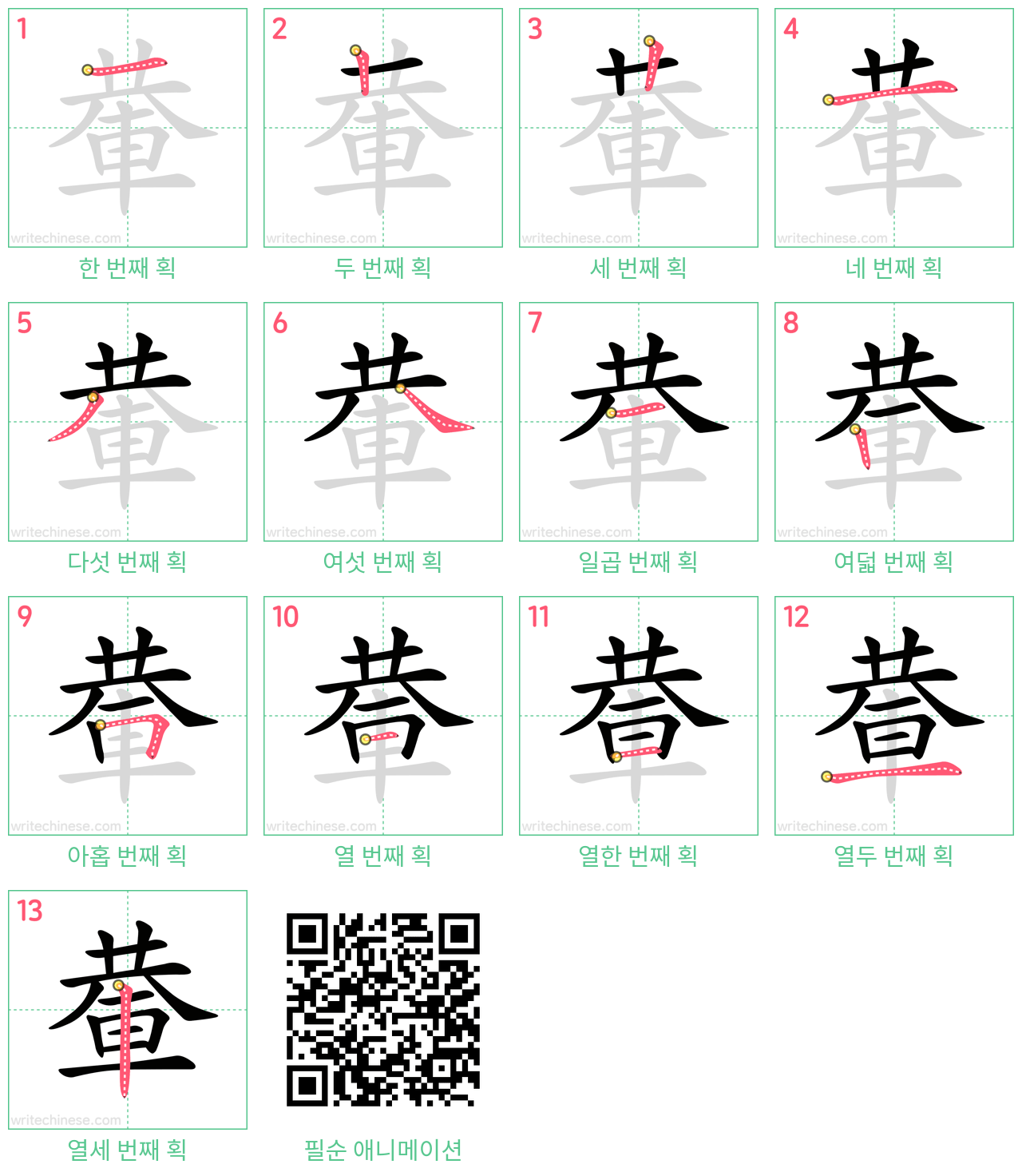 輂 step-by-step stroke order diagrams