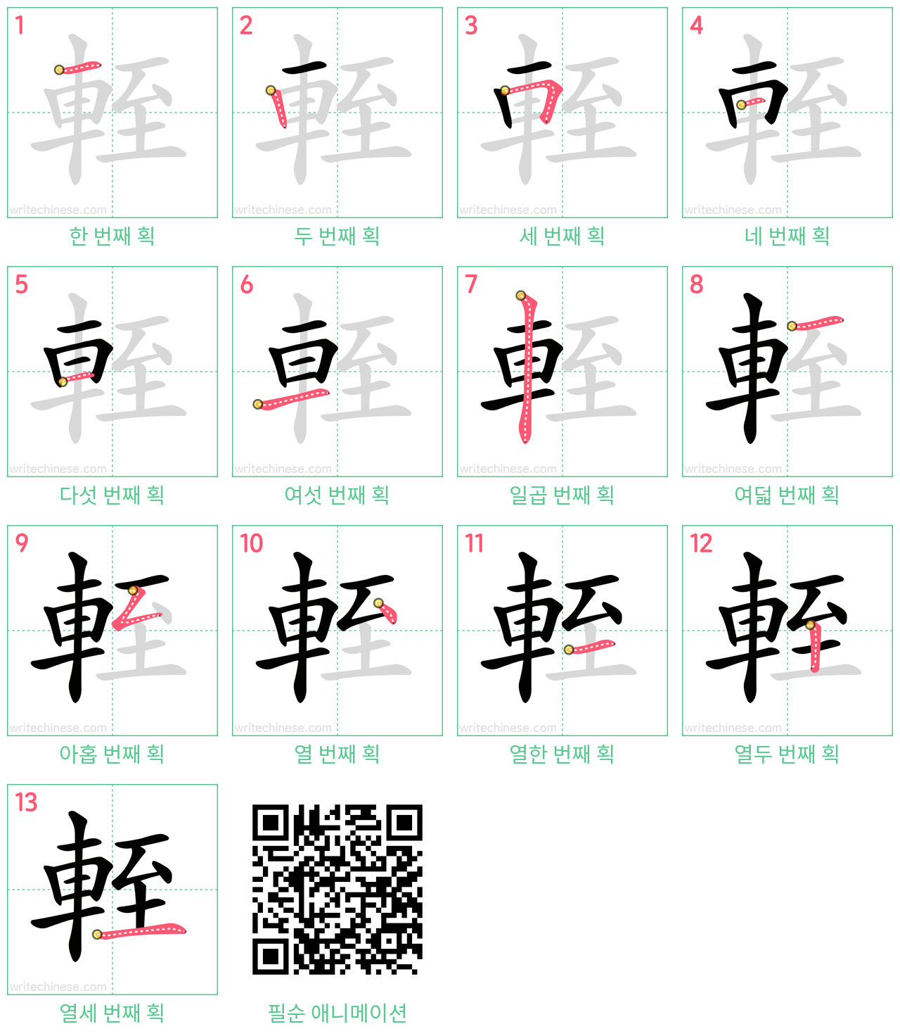 輊 step-by-step stroke order diagrams