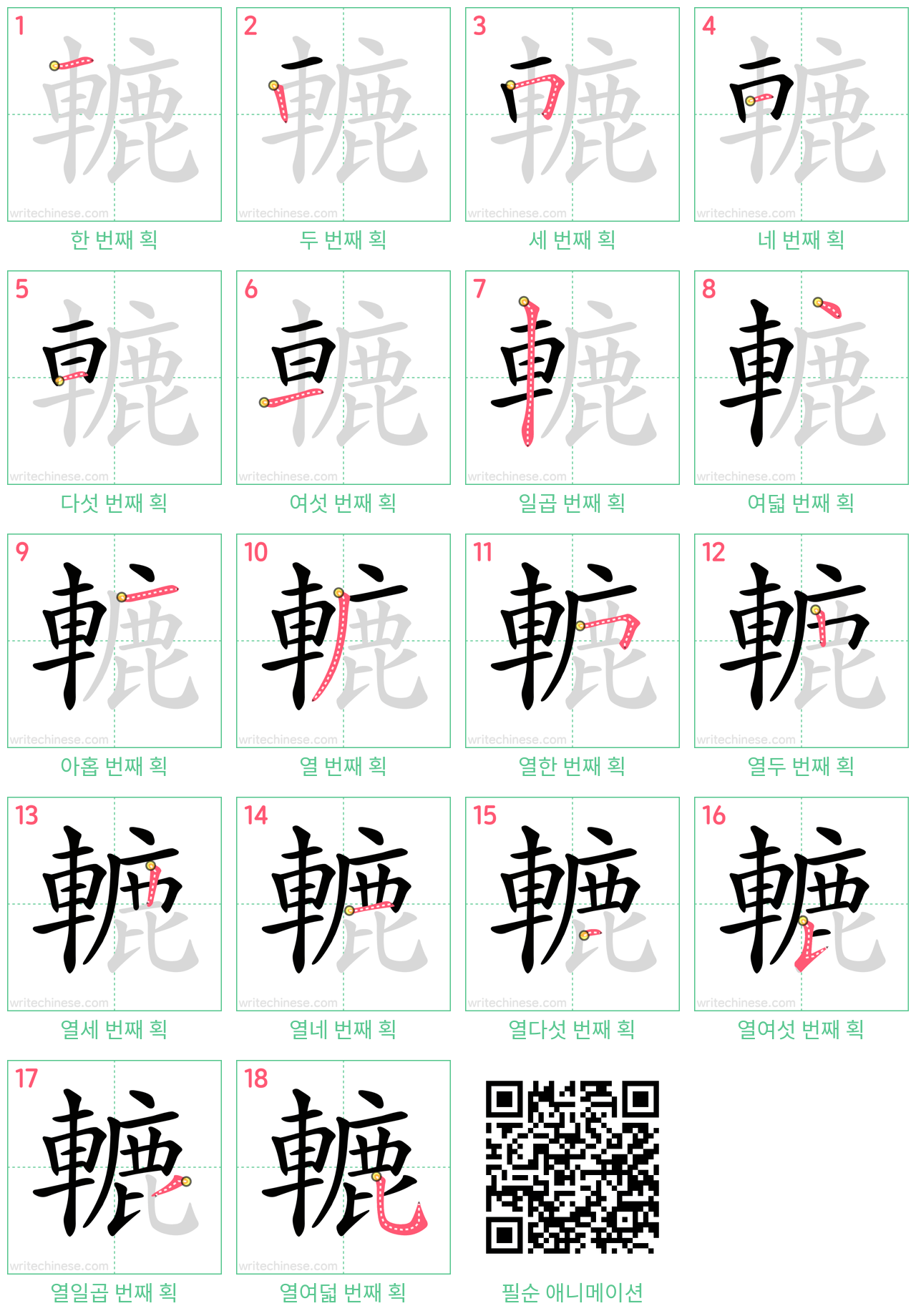 轆 step-by-step stroke order diagrams