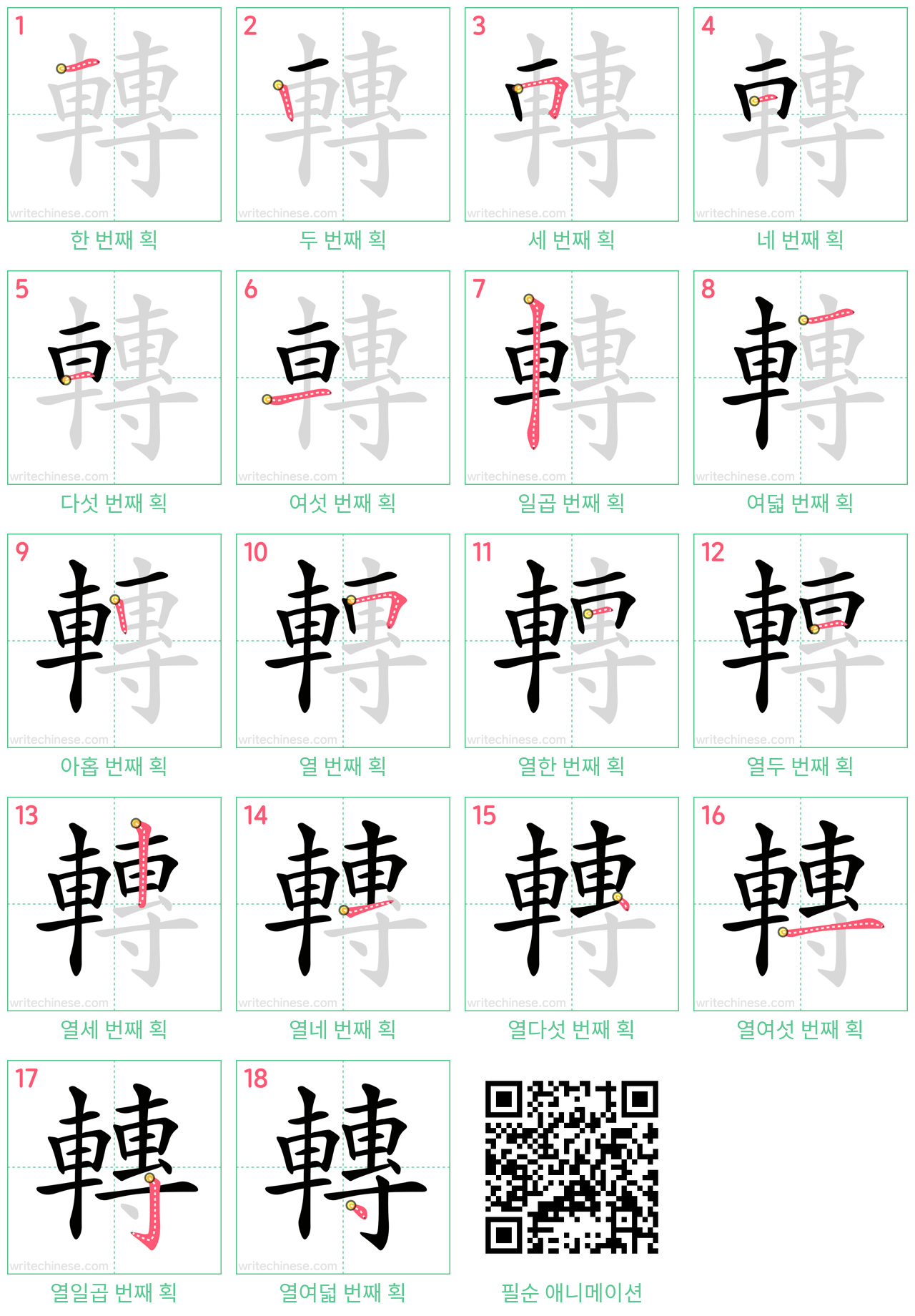 轉 step-by-step stroke order diagrams