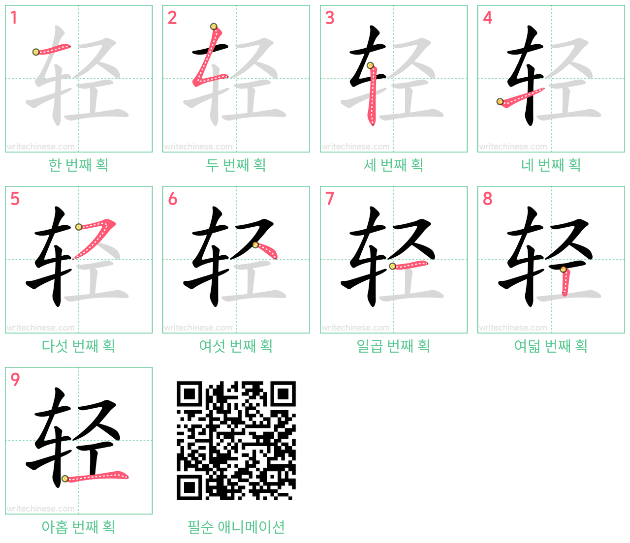 轻 step-by-step stroke order diagrams