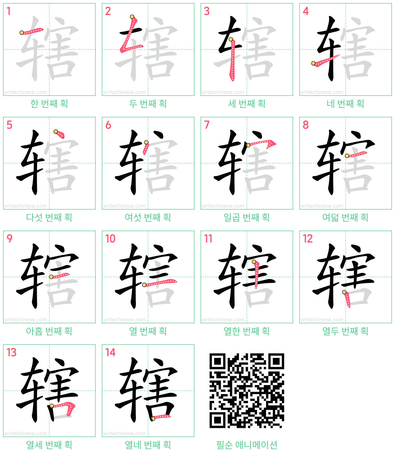 辖 step-by-step stroke order diagrams