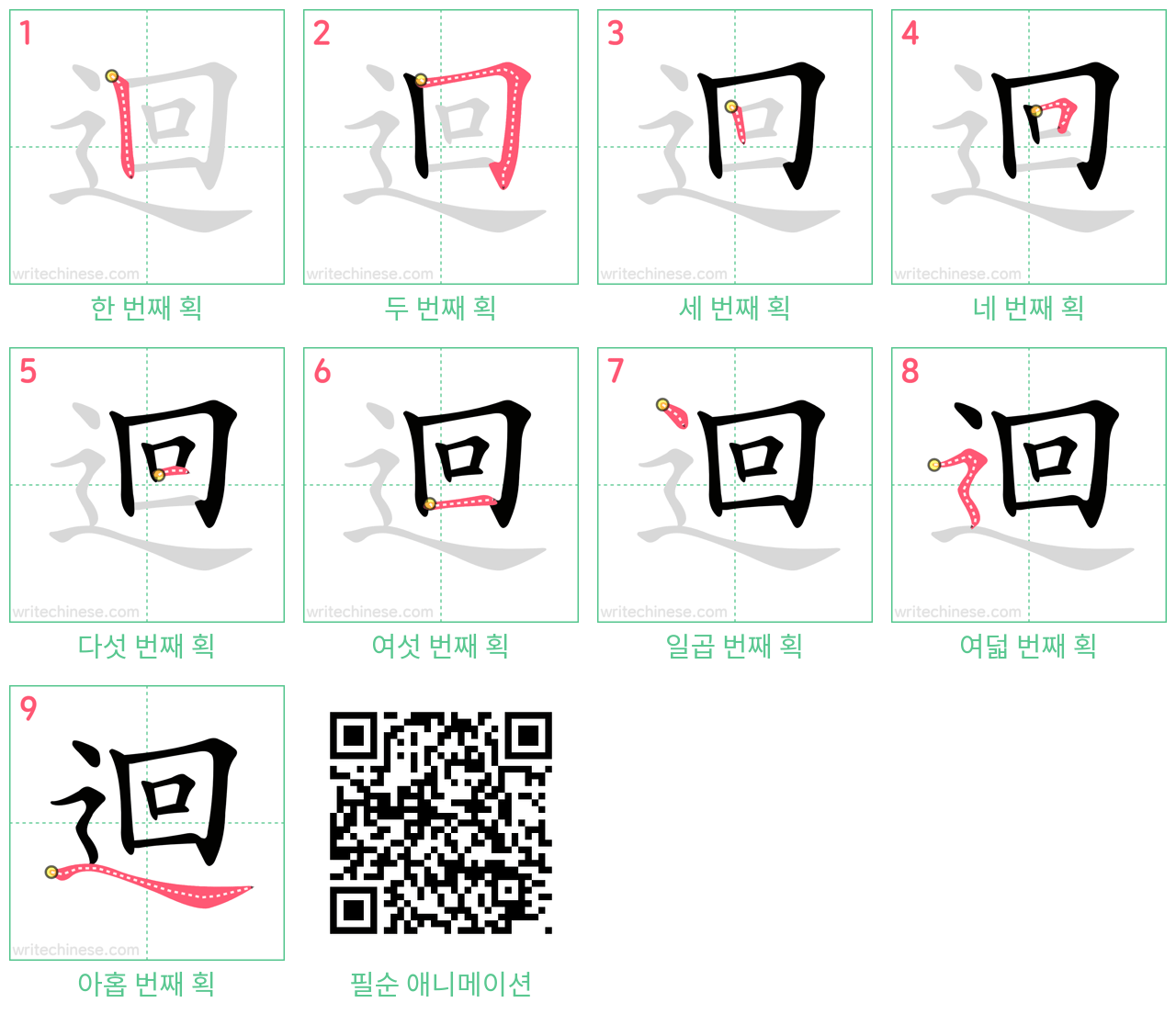 迴 step-by-step stroke order diagrams