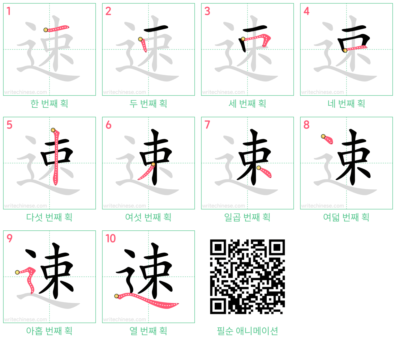 速 step-by-step stroke order diagrams