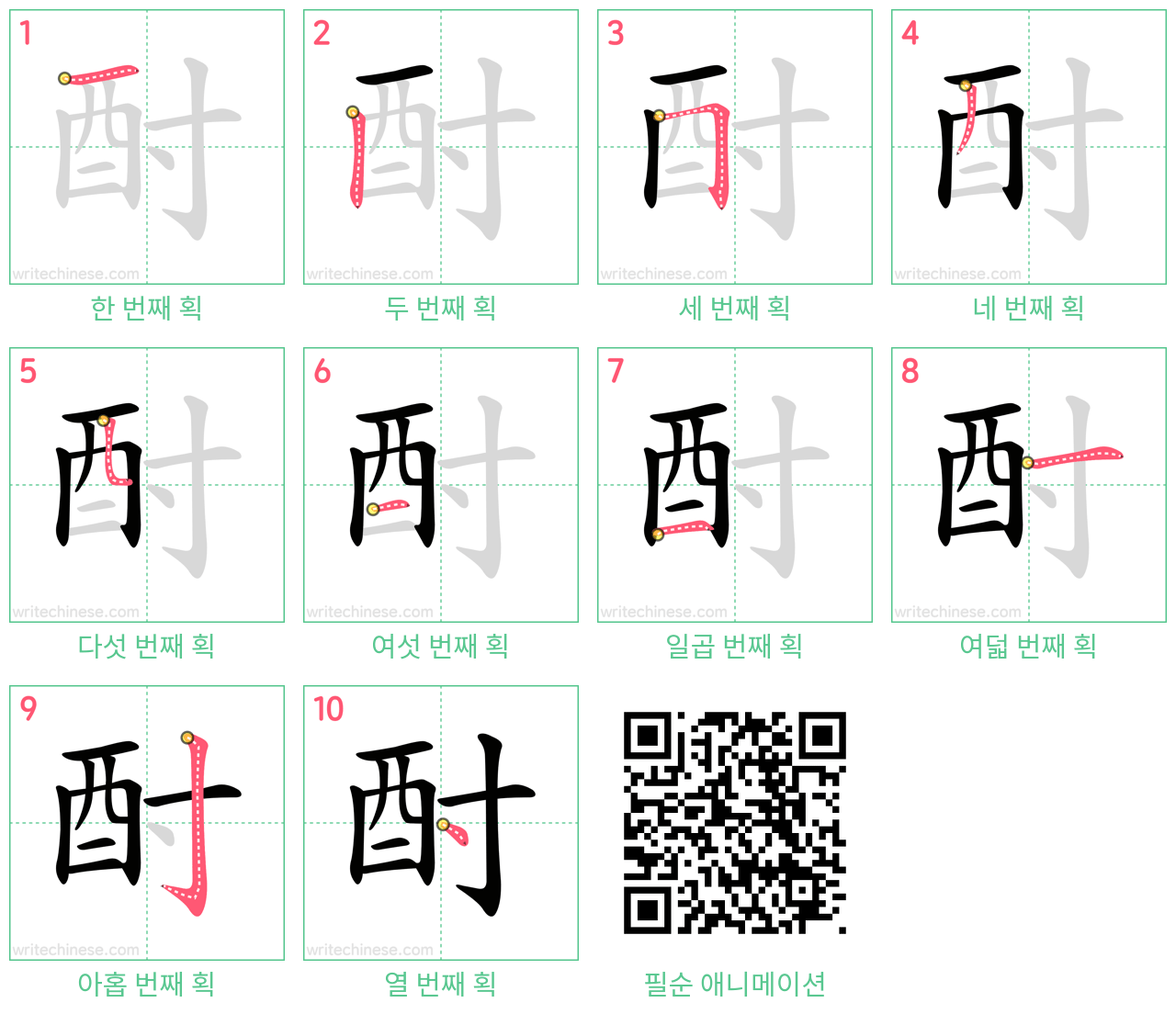 酎 step-by-step stroke order diagrams