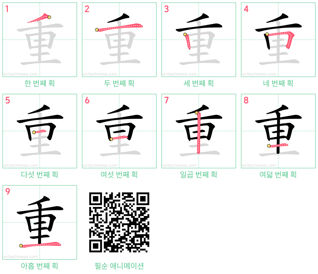 重 step-by-step stroke order diagrams