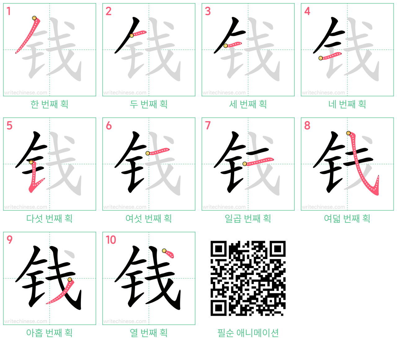 钱 step-by-step stroke order diagrams