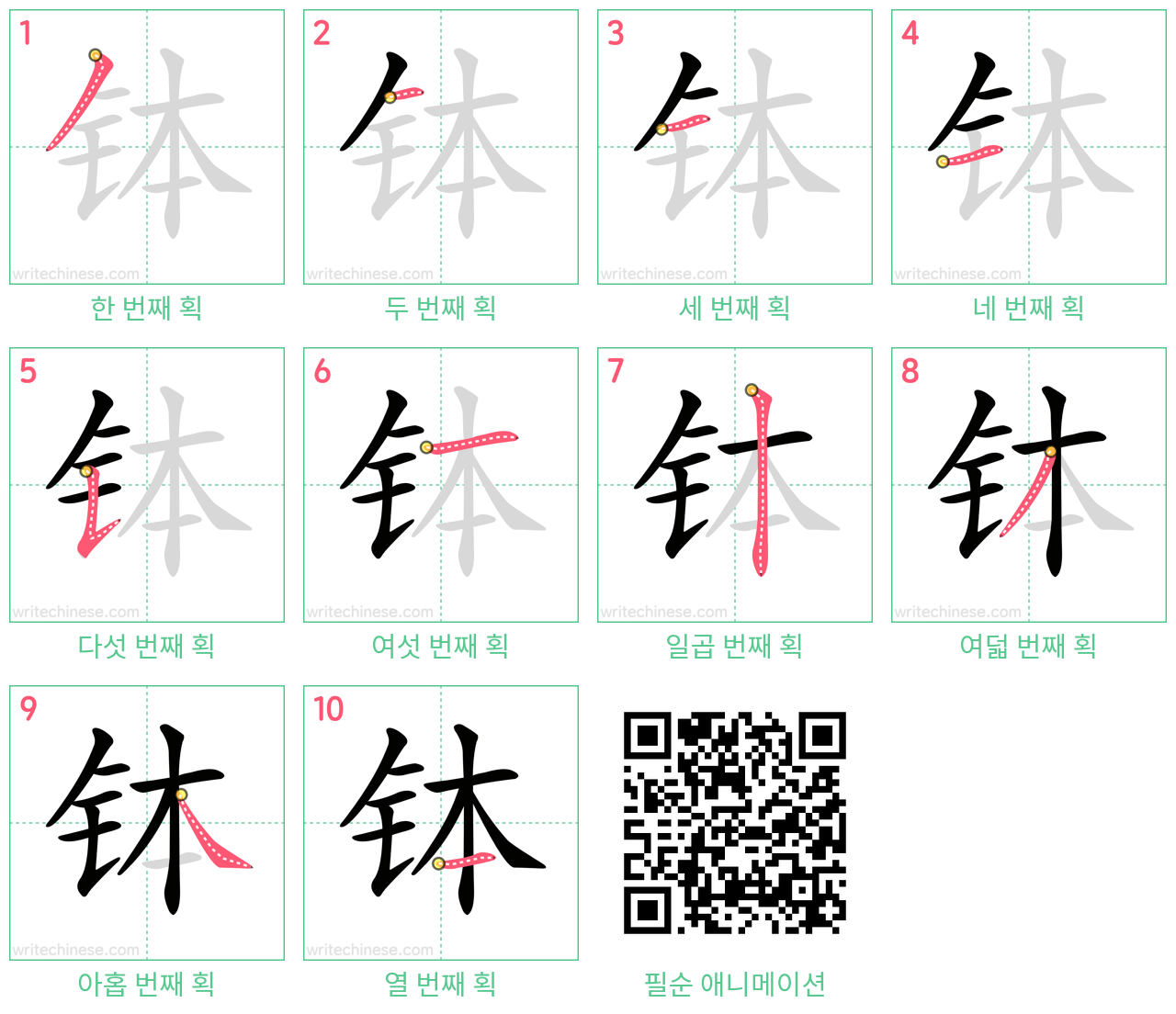 钵 step-by-step stroke order diagrams