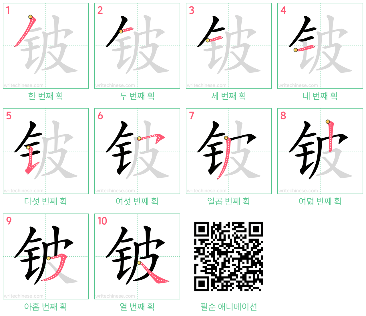 铍 step-by-step stroke order diagrams