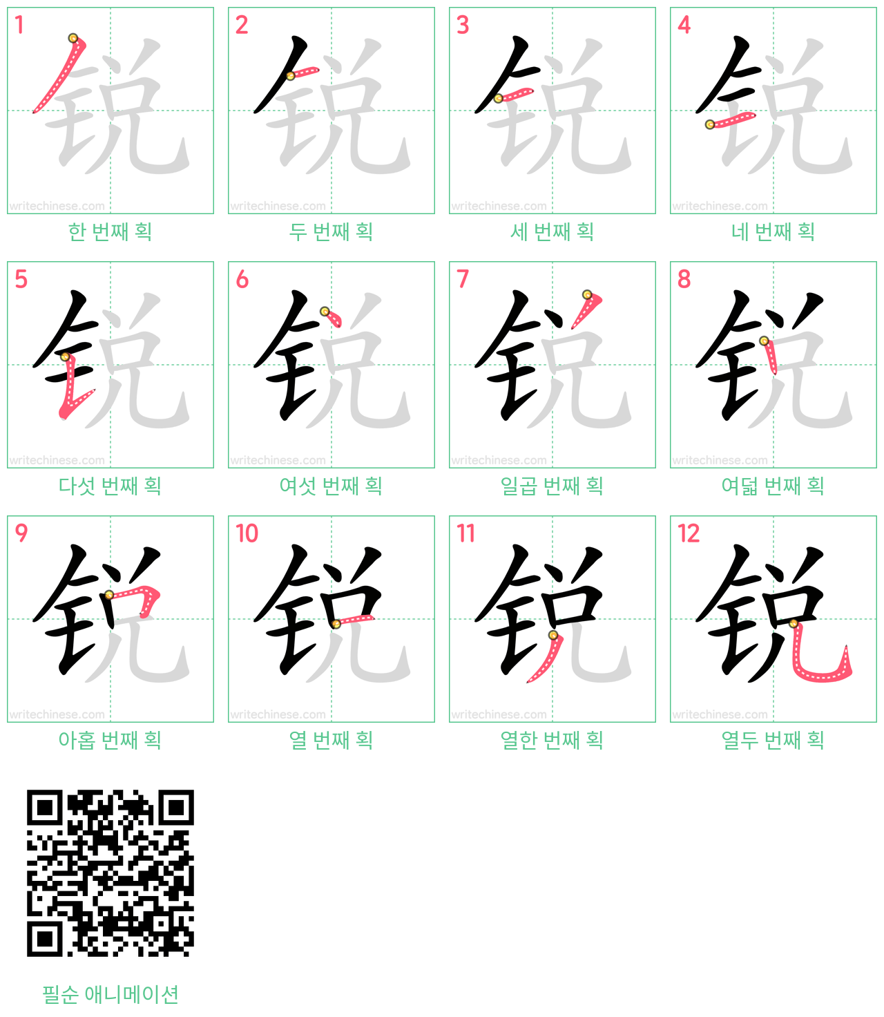 锐 step-by-step stroke order diagrams