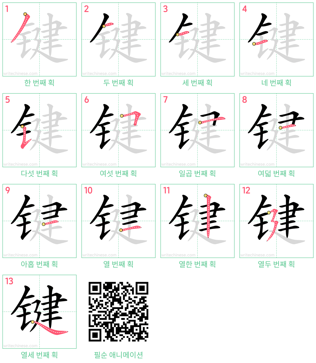 键 step-by-step stroke order diagrams