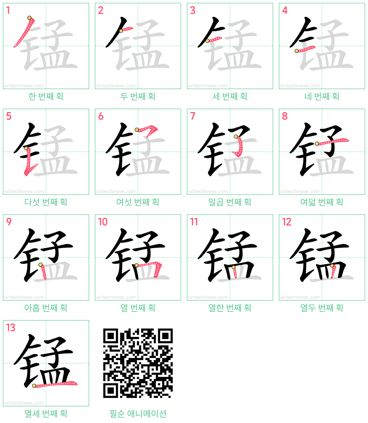 锰 step-by-step stroke order diagrams