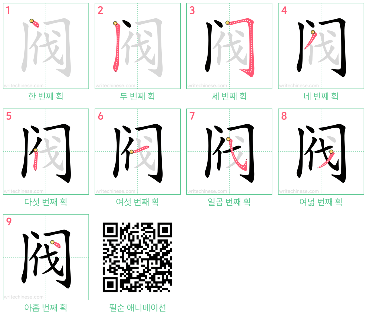 阀 step-by-step stroke order diagrams